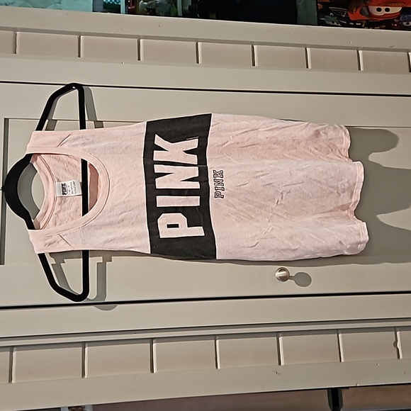 PINK Victoria's Secret Tops - Pink sleeveless logo pink across chest & wrap open back at waist cotton rank XS